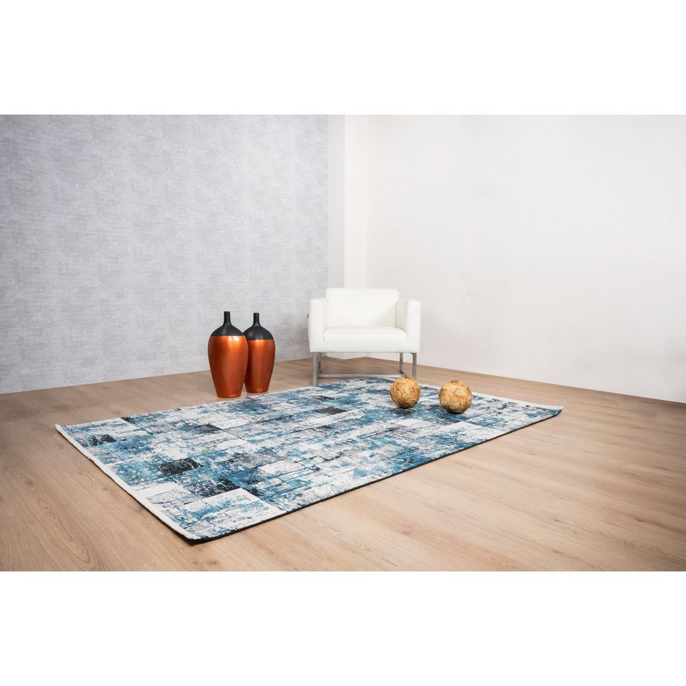 Tapete decorativo colección Civita rectangular en tonos turquesa, gris y oro