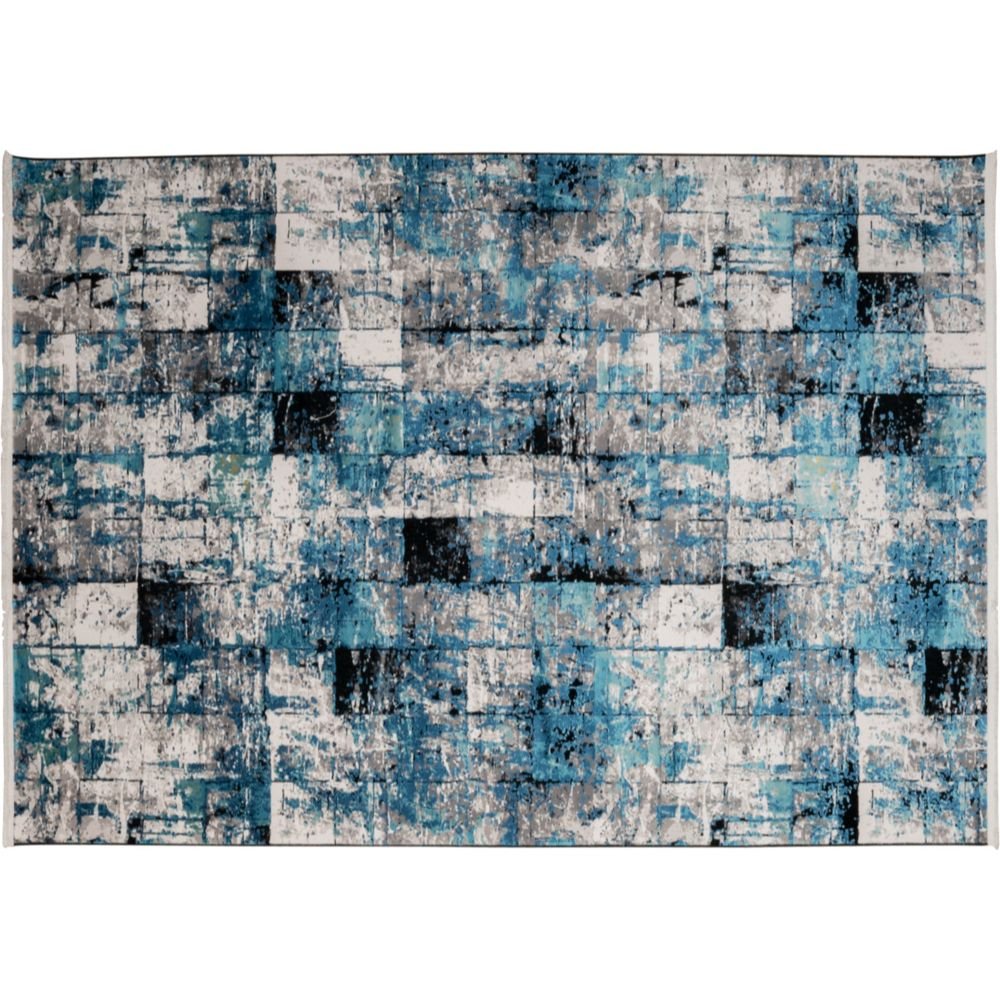 Tapete decorativo colección Civita rectangular en tonos turquesa, gris y oro
