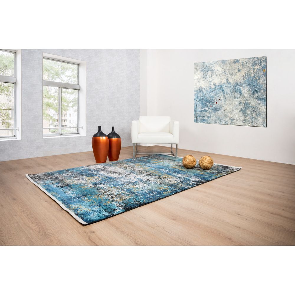 Tapete decorativo colección Civita T2267 rectangular en tonos turquesa, gris y oro