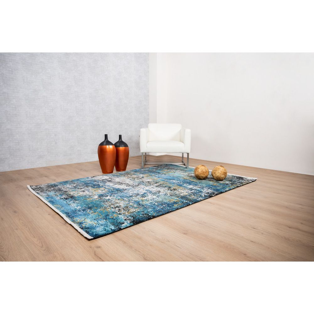 Tapete decorativo colección Civita T2267 rectangular en tonos turquesa, gris y oro