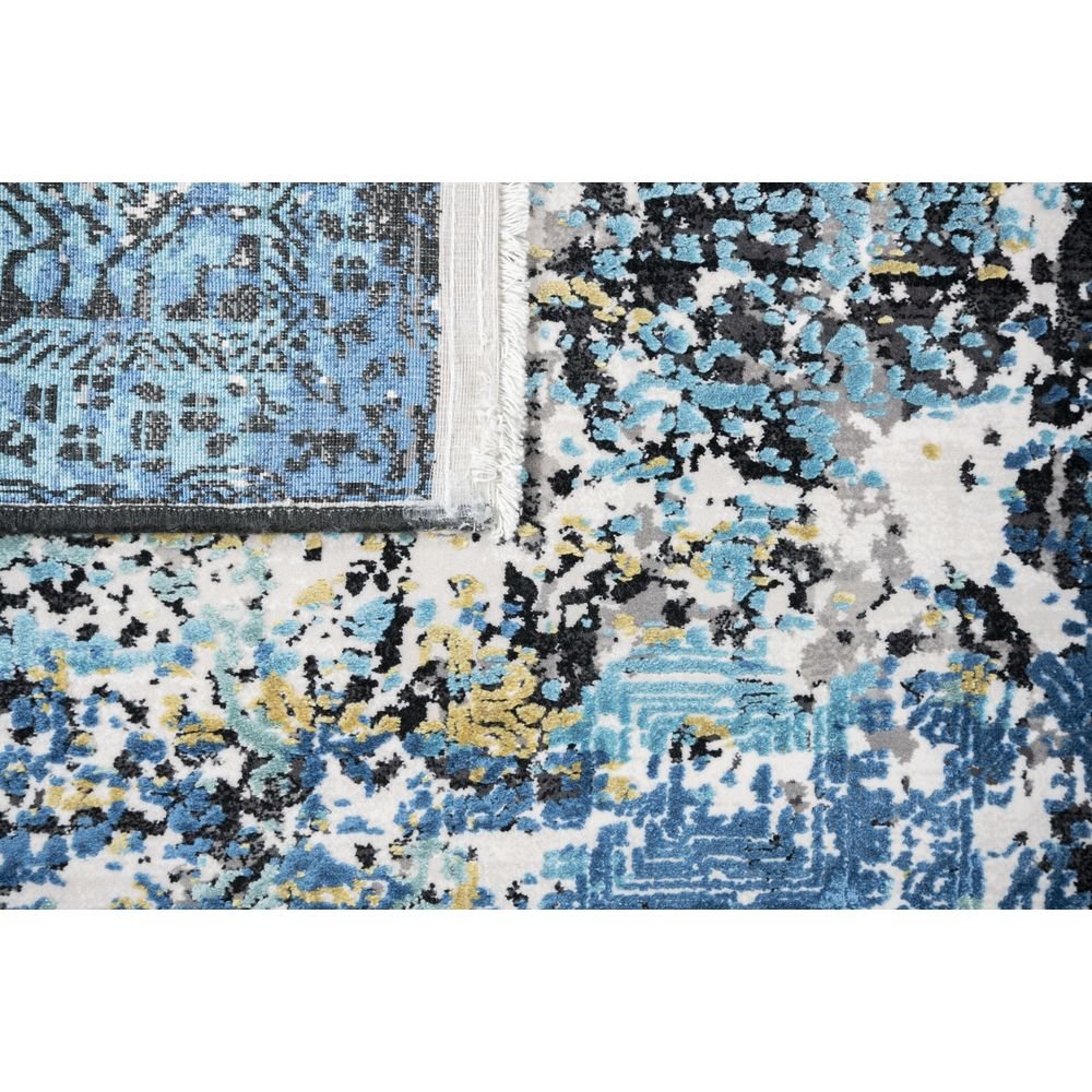 Tapete decorativo colección Civita T2267 rectangular en tonos turquesa, gris y oro