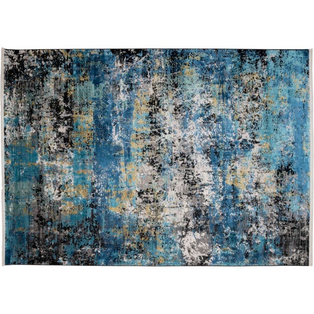 Tapete decorativo colección Civita T2267 rectangular en tonos turquesa, gris y oro
