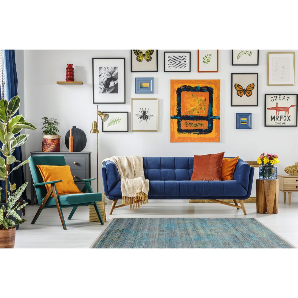 Tapete colección Civita T2269 rectangular en tonos turquesa y gris para decoración