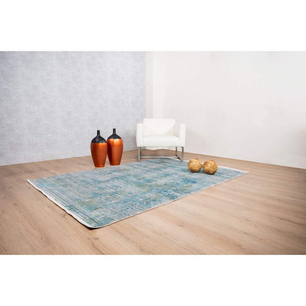 Tapete colección Civita T2269 rectangular en tonos turquesa y gris para decoración
