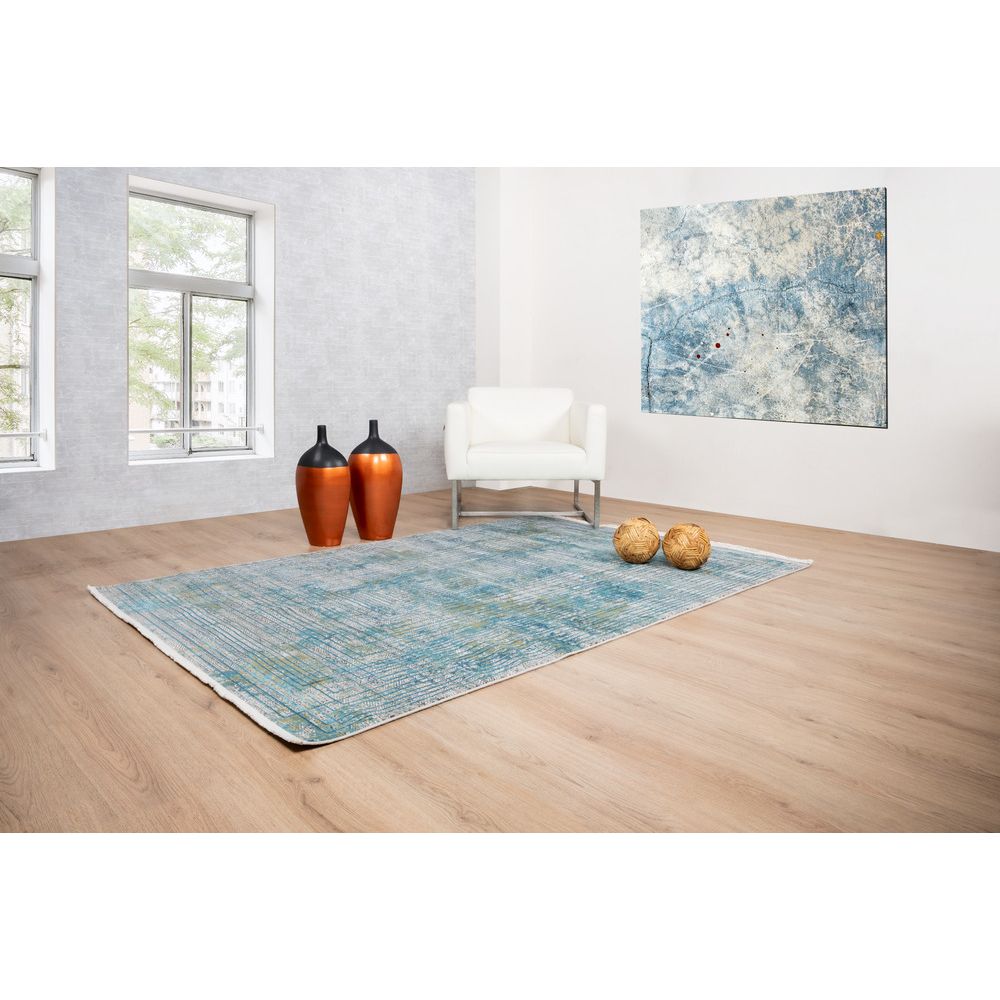 Tapete colección Civita T2269 rectangular en tonos turquesa y gris para decoración