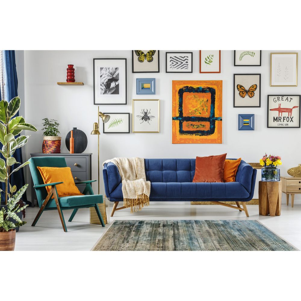 Tapete decorativo Civita T2271 rectangular en tonos crema, gris y turquesa