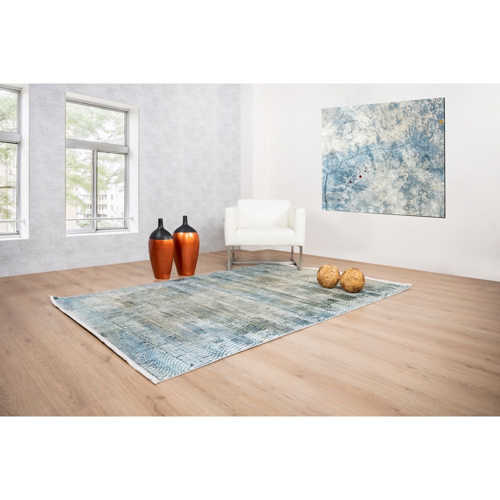 Tapete decorativo Civita T2271 rectangular en tonos crema, gris y turquesa