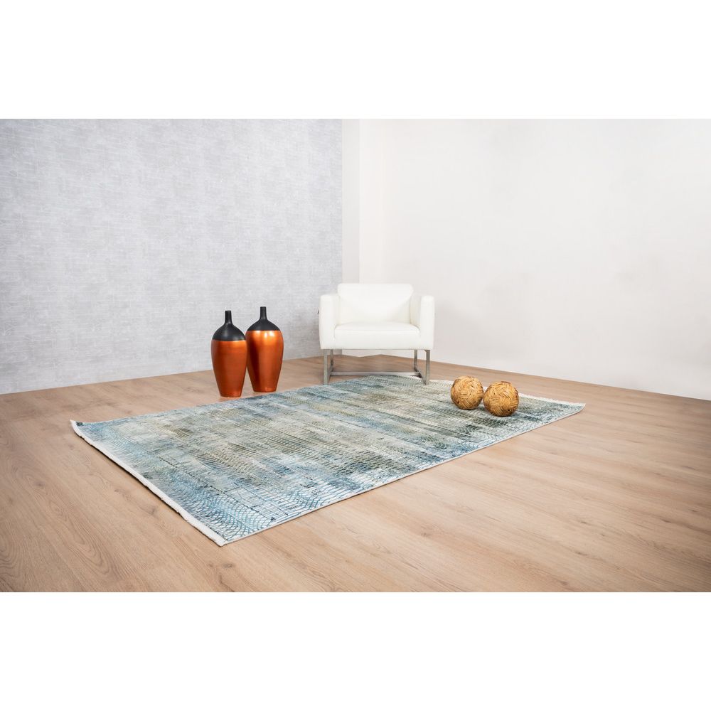 Tapete decorativo Civita T2271 rectangular en tonos crema, gris y turquesa