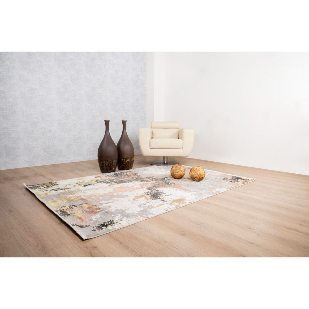 Tapete decorativo colección Civita rectangular en tonos crema, gris y oro