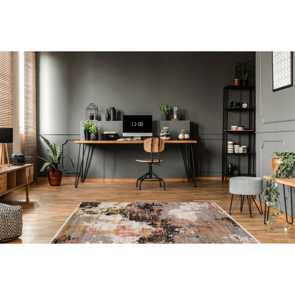 Tapete decorativo colección Civita rectangular en tonos crema, gris y oro