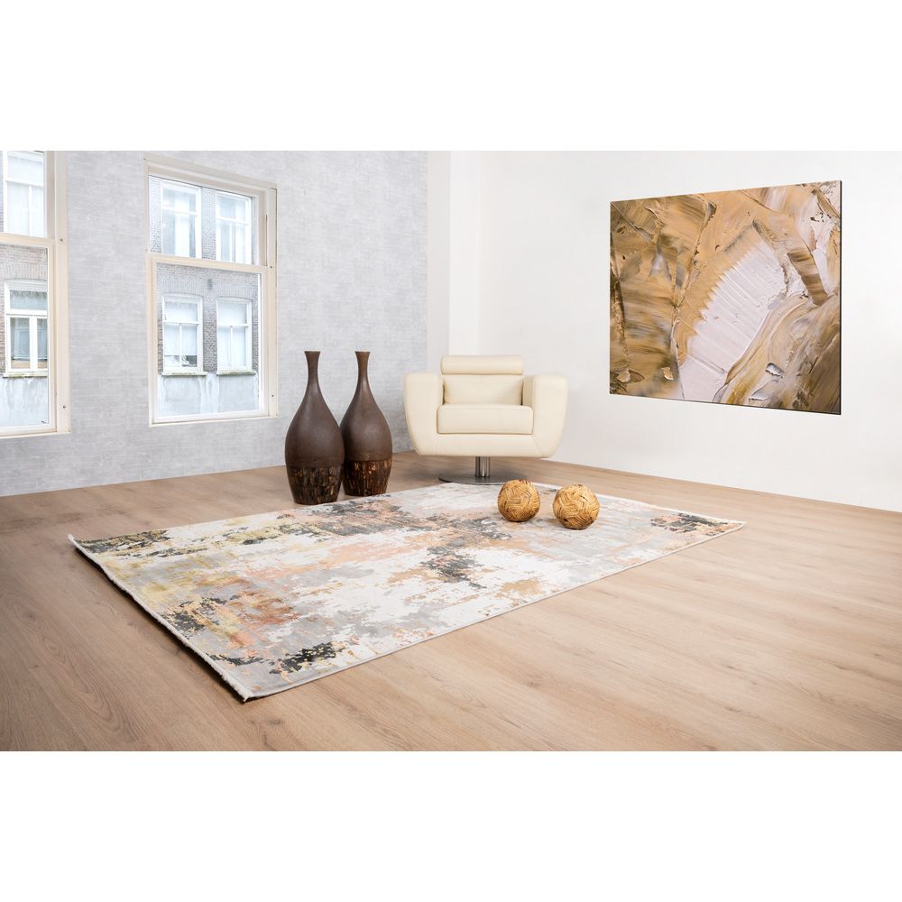 Tapete decorativo colección Civita rectangular en tonos crema, gris y oro