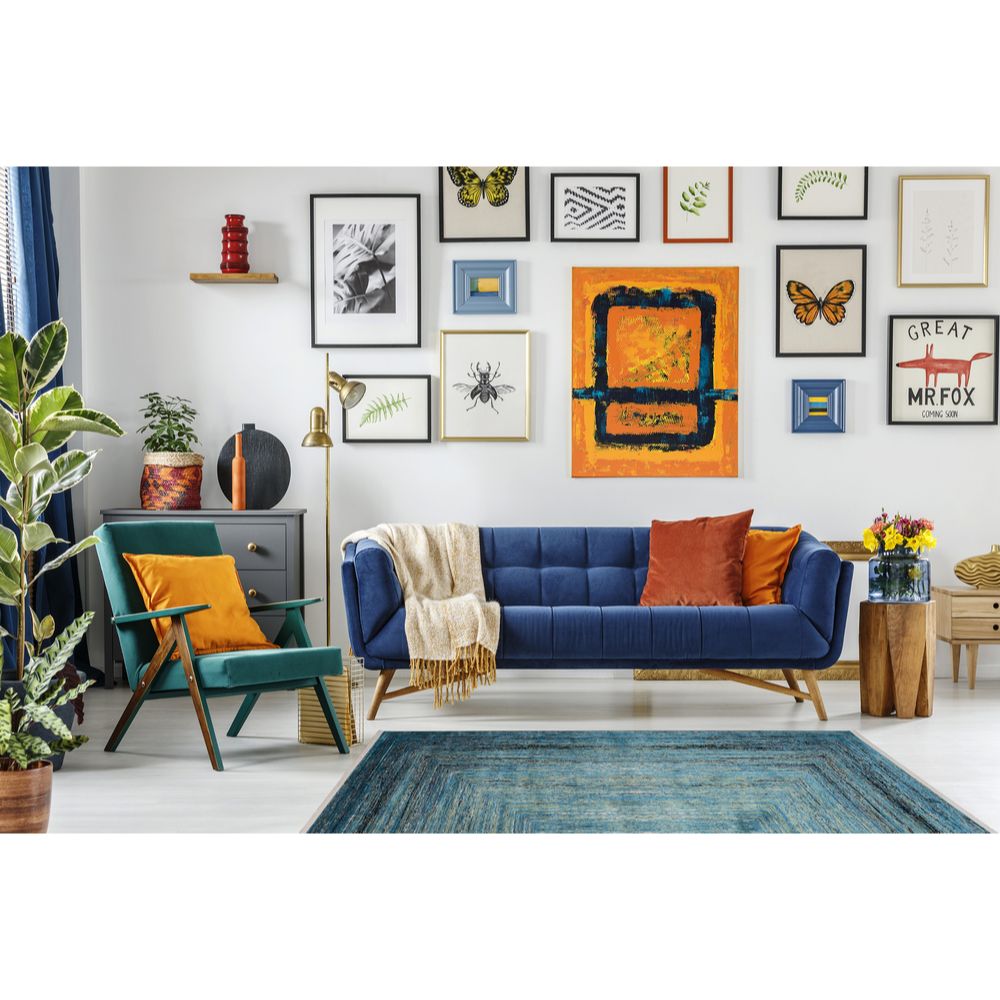 Tapete decorativo colección Civita T2274 rectangular en tonos turquesa y gris