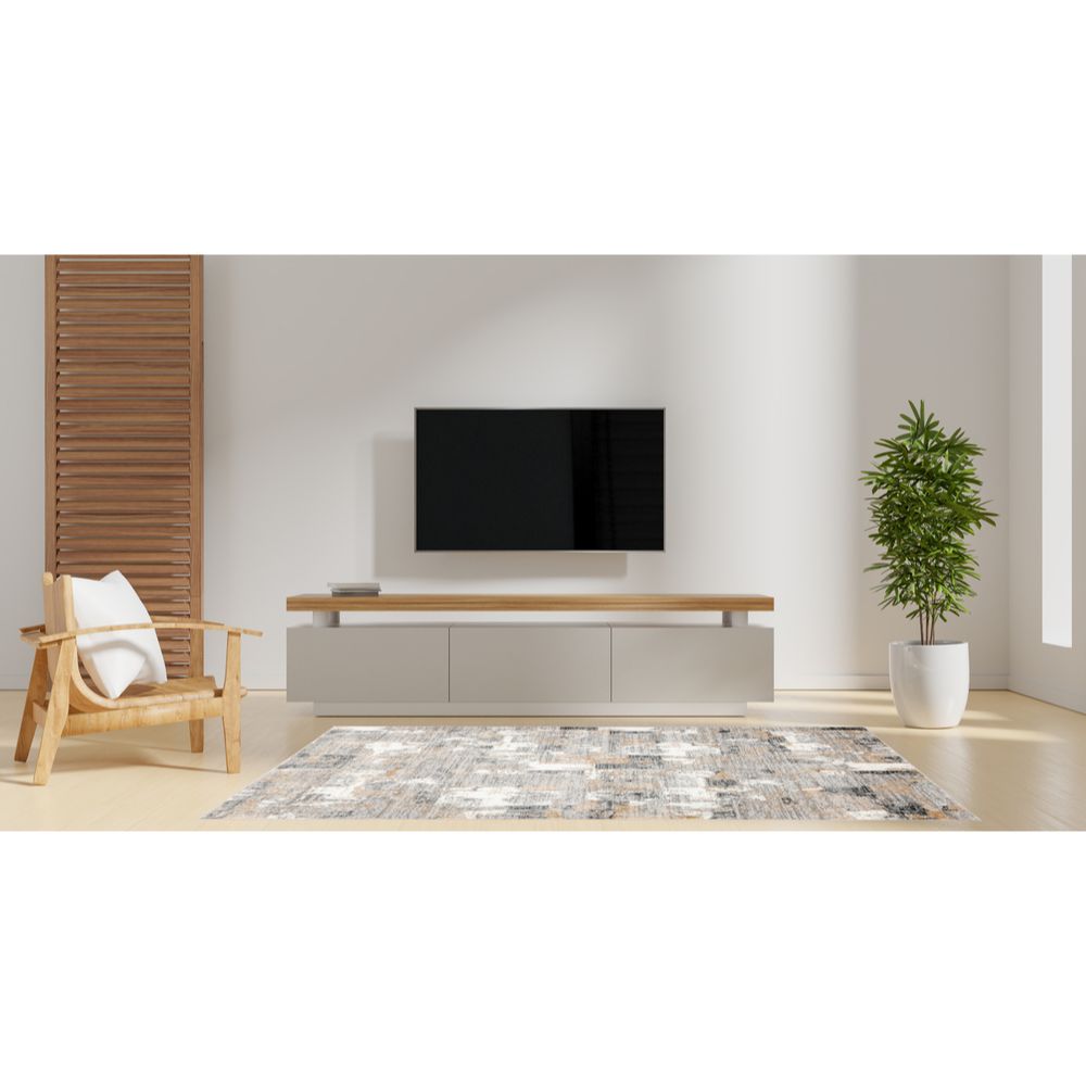 Tapete colección Dalia T2327 rectangular de poliéster y polipropileno en tono gris crema