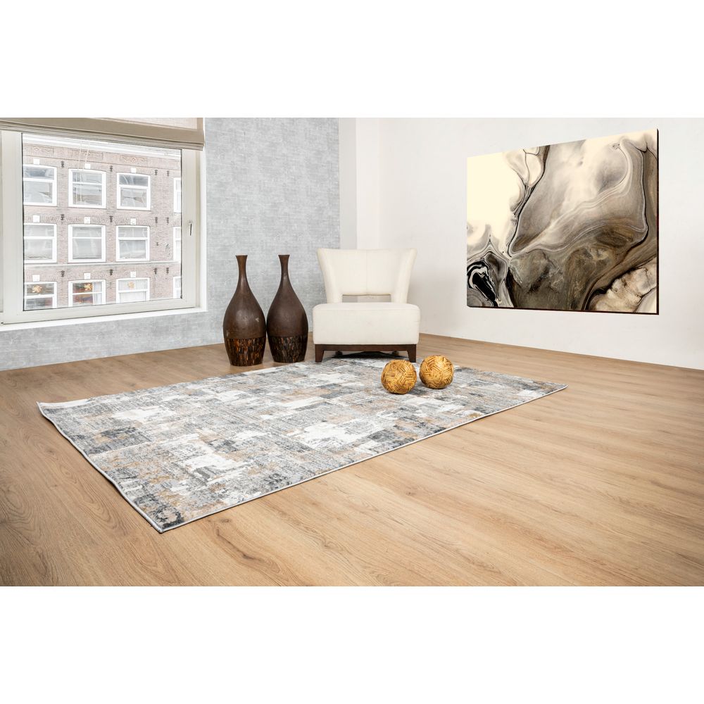 Tapete colección Dalia T2327 rectangular de poliéster y polipropileno en tono gris crema