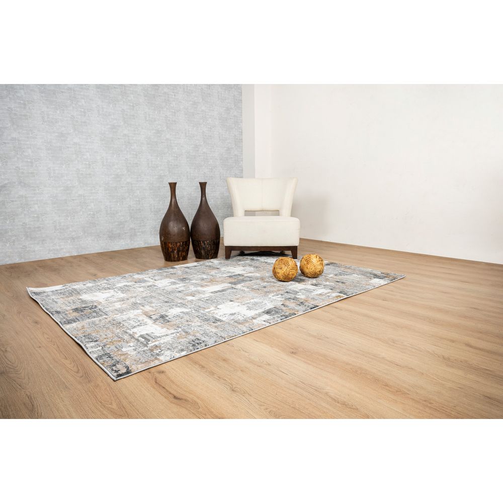 Tapete colección Dalia T2327 rectangular de poliéster y polipropileno en tono gris crema