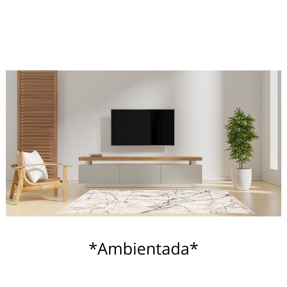 Tapete decorativo colección Dalia T2328 rectangular en poliéster y polipropileno color gris crema