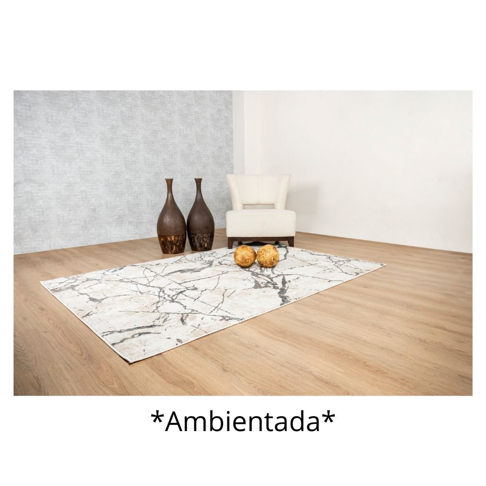 Tapete decorativo colección Dalia T2328 rectangular en poliéster y polipropileno color gris crema