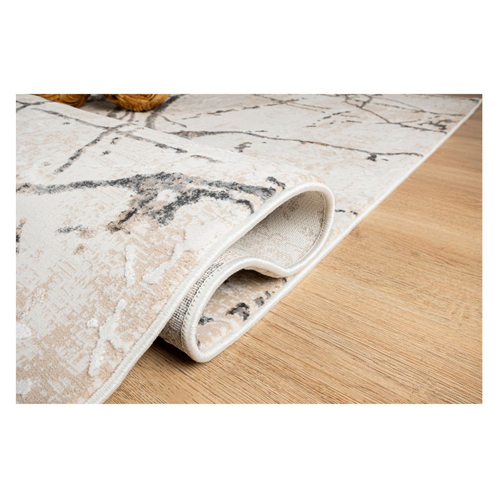 Tapete decorativo colección Dalia T2328 rectangular en poliéster y polipropileno color gris crema