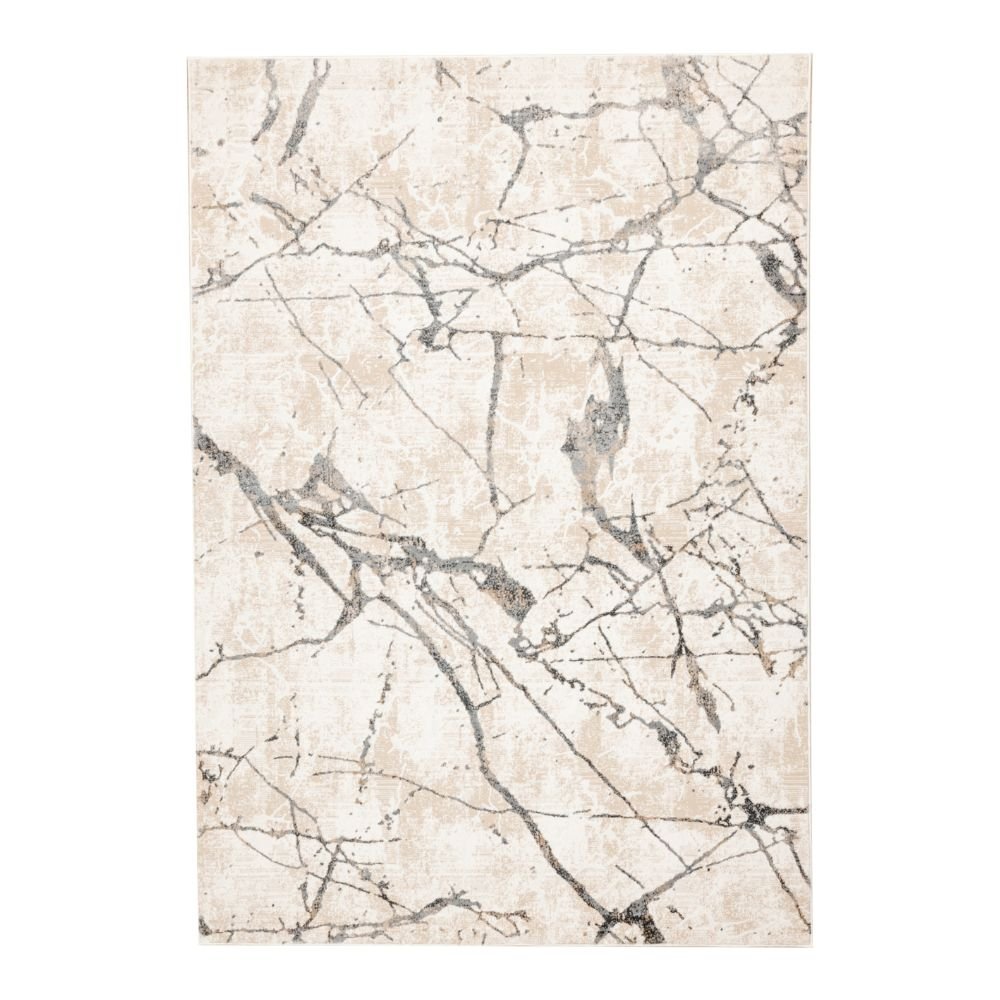 Tapete decorativo colección Dalia T2328 rectangular en poliéster y polipropileno color gris crema