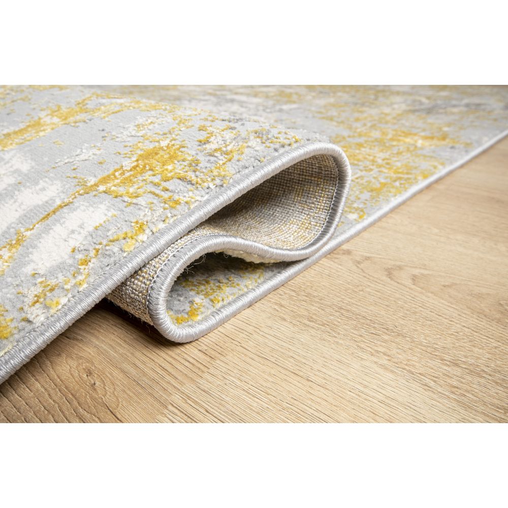 Tapete decorativo Deniz U7010 rectangular de poliéster en oro, crema y gris