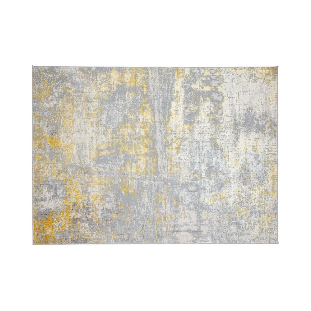 Tapete decorativo Deniz U7010 rectangular de poliéster en oro, crema y gris