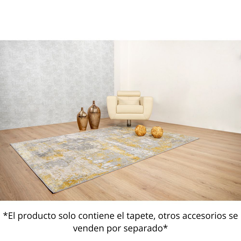 Tapete decorativo Deniz U7010 rectangular de poliéster en oro, crema y gris