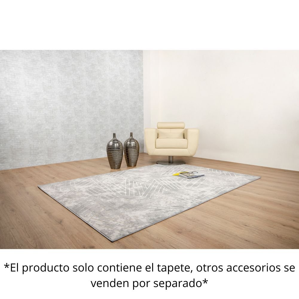 Tapete decorativo colección Deniz U7011 rectangular de poliéster en gris crema
