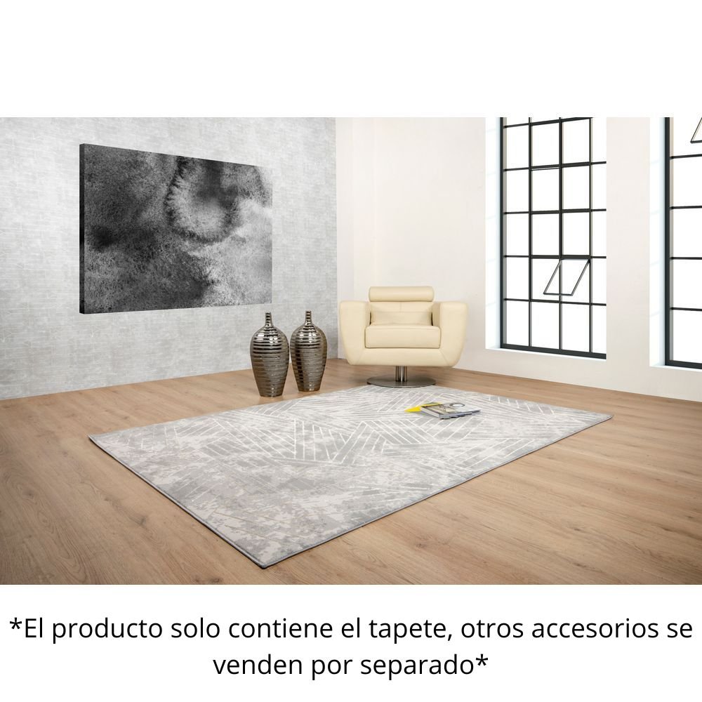 Tapete decorativo colección Deniz U7011 rectangular de poliéster en gris crema
