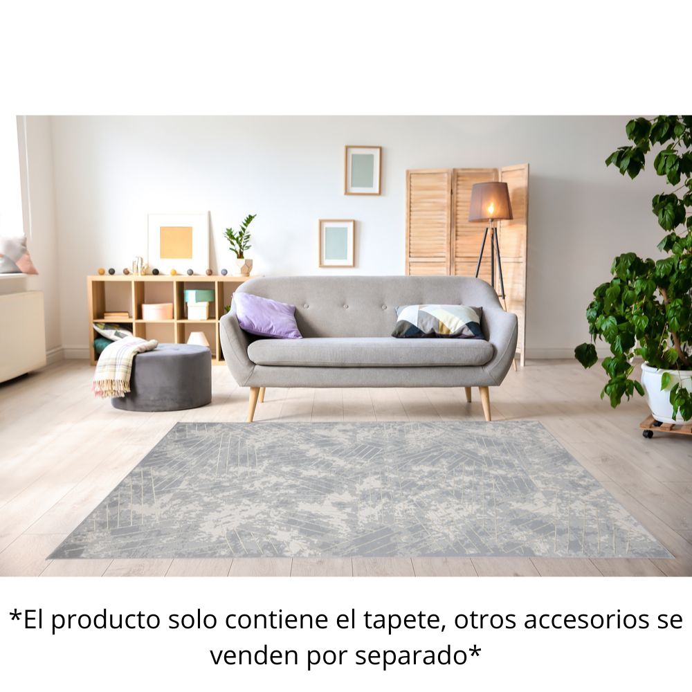 Tapete decorativo colección Deniz U7011 rectangular de poliéster en gris crema