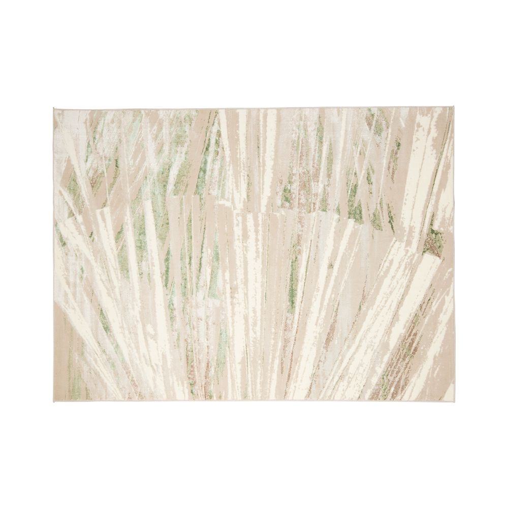 Tapete decorativo colección Deniz rectangular en poliéster crema y verde de pelo corto