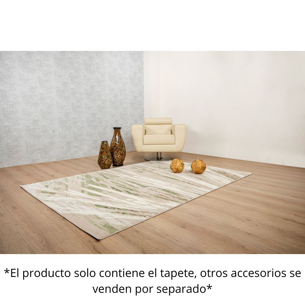 Tapete decorativo colección Deniz rectangular en poliéster crema y verde de pelo corto