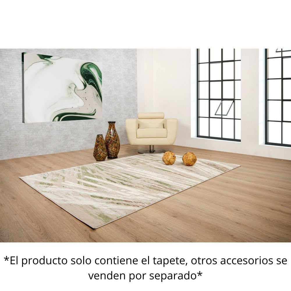 Tapete decorativo colección Deniz rectangular en poliéster crema y verde de pelo corto
