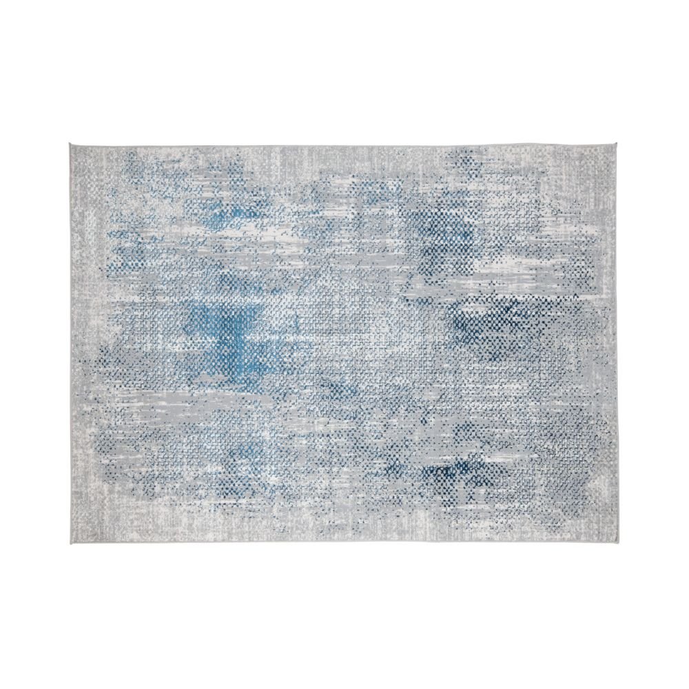 Tapete decorativo colección Deniz U7014 rectangular de poliéster pelo corto en tonos gris, crema y azul