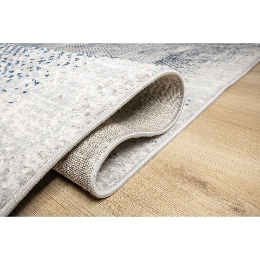 Tapete decorativo colección Deniz U7014 rectangular de poliéster pelo corto en tonos gris, crema y azul