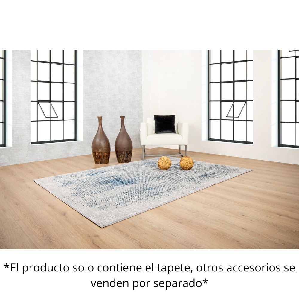 Tapete decorativo colección Deniz U7014 rectangular de poliéster pelo corto en tonos gris, crema y azul