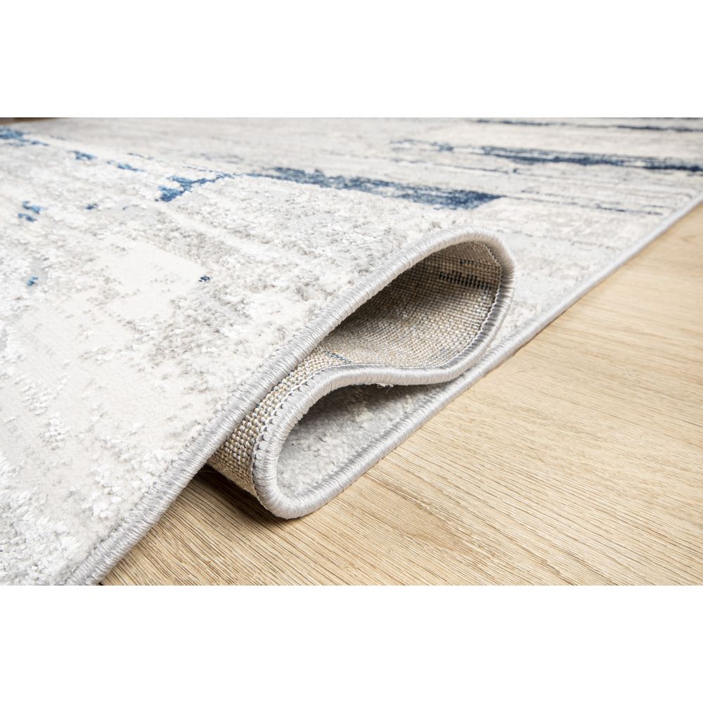 Tapete decorativo colección Deniz U7015 rectangular de poliéster en tonos gris, crema y azul