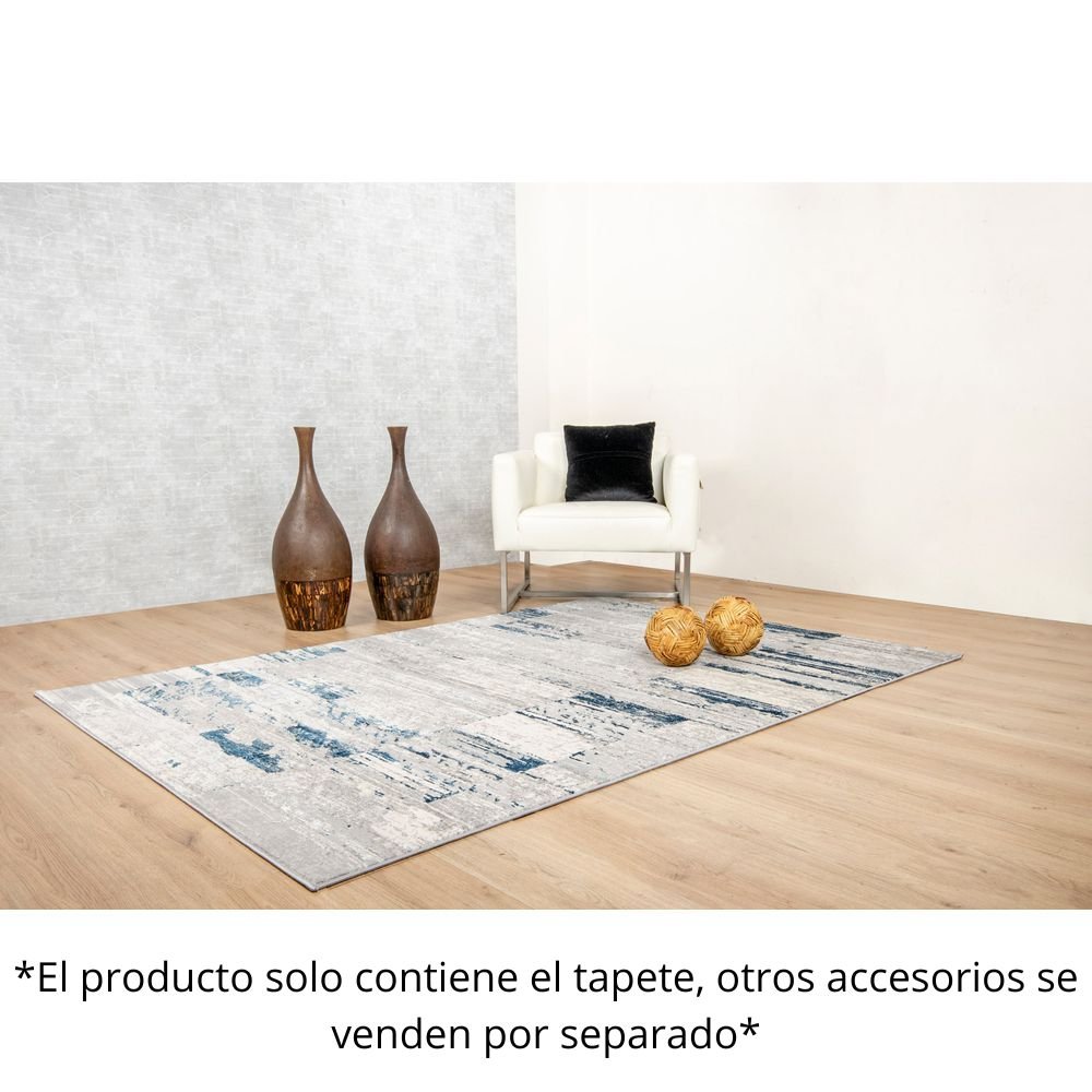 Tapete decorativo colección Deniz U7015 rectangular de poliéster en tonos gris, crema y azul