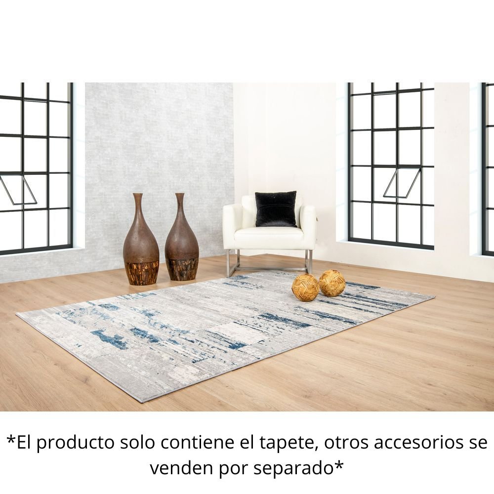 Tapete decorativo colección Deniz U7015 rectangular de poliéster en tonos gris, crema y azul
