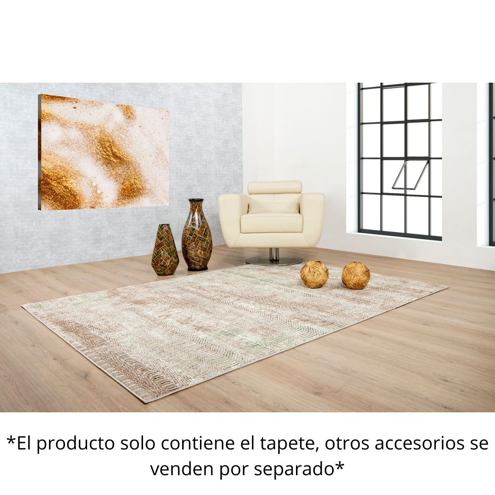 Tapete colección Deniz U7016 rectangular de poliéster pelo corto en tono crema verde