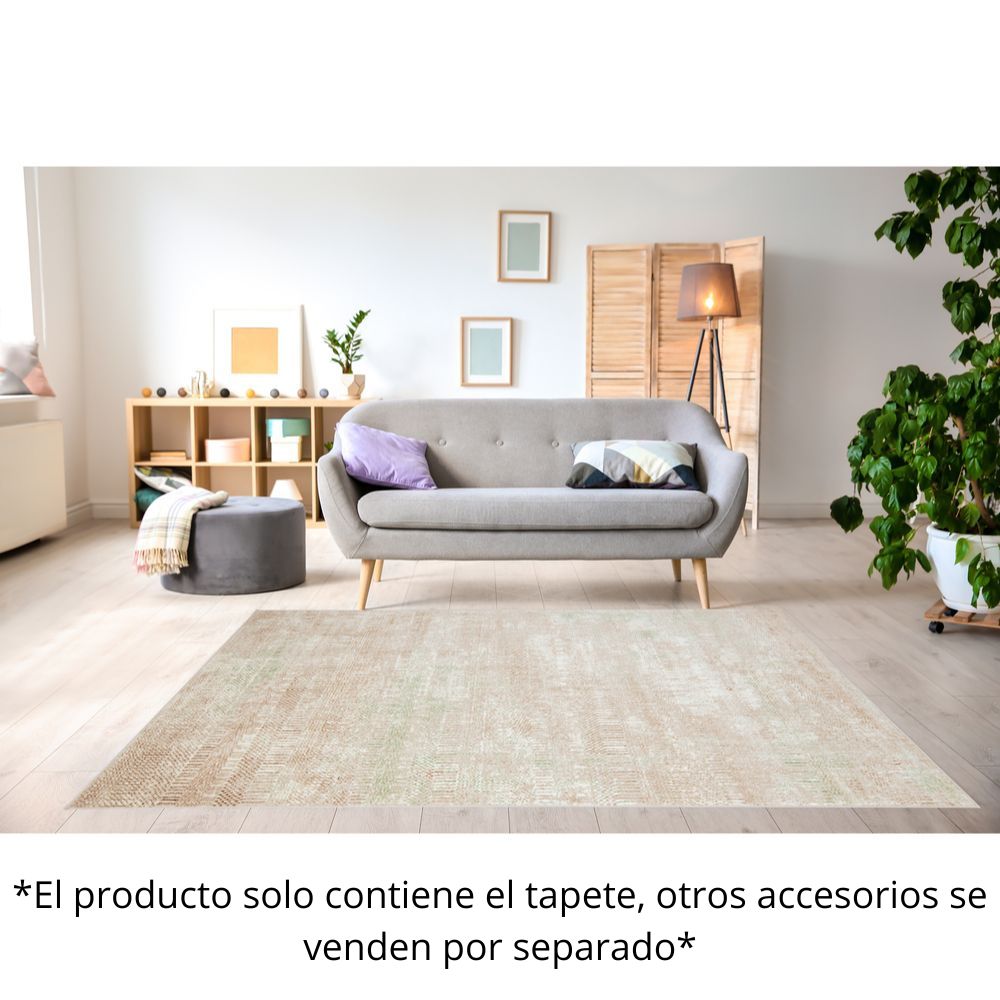 Tapete colección Deniz U7016 rectangular de poliéster pelo corto en tono crema verde