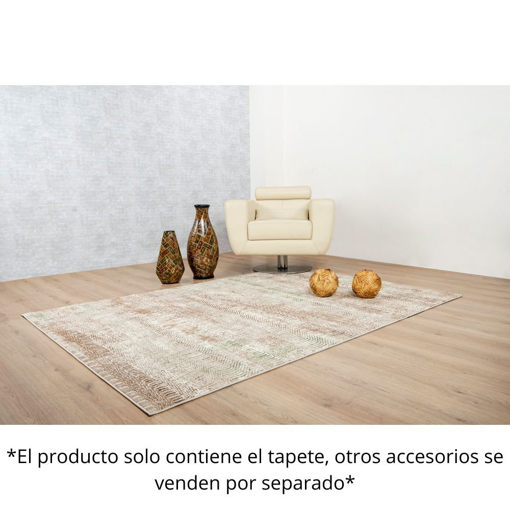 Tapete colección Deniz U7016 rectangular de poliéster pelo corto en tono crema verde