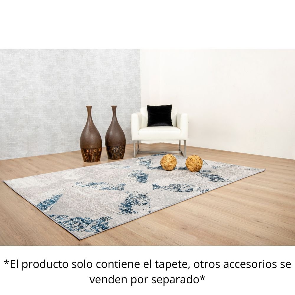 Tapete decorativo colección Deniz U7017 rectangular en poliéster color gris crema azul