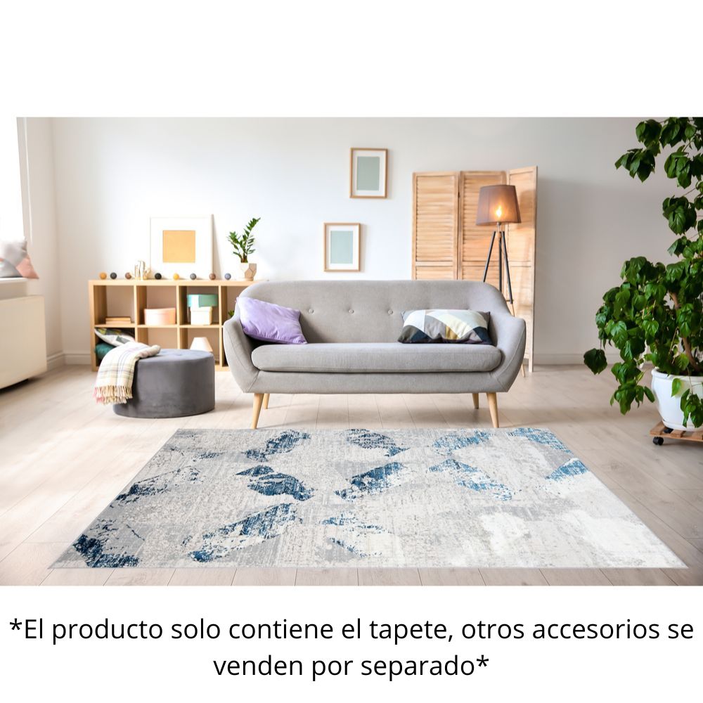 Tapete decorativo colección Deniz U7017 rectangular en poliéster color gris crema azul
