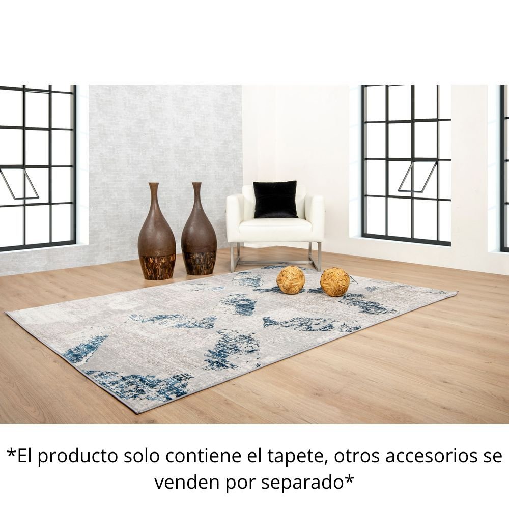 Tapete decorativo colección Deniz U7017 rectangular en poliéster color gris crema azul