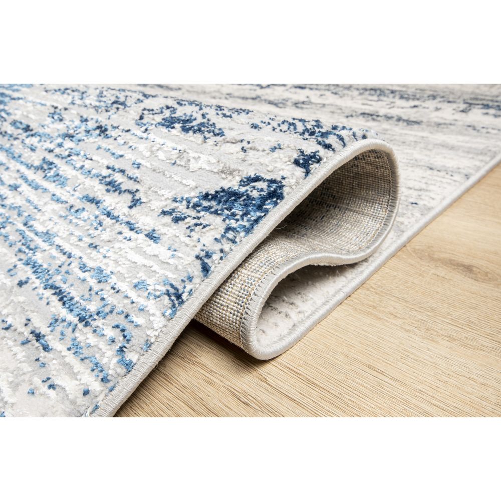 Tapete decorativo Deniz U7018 rectangular de poliéster en gris, crema y azul
