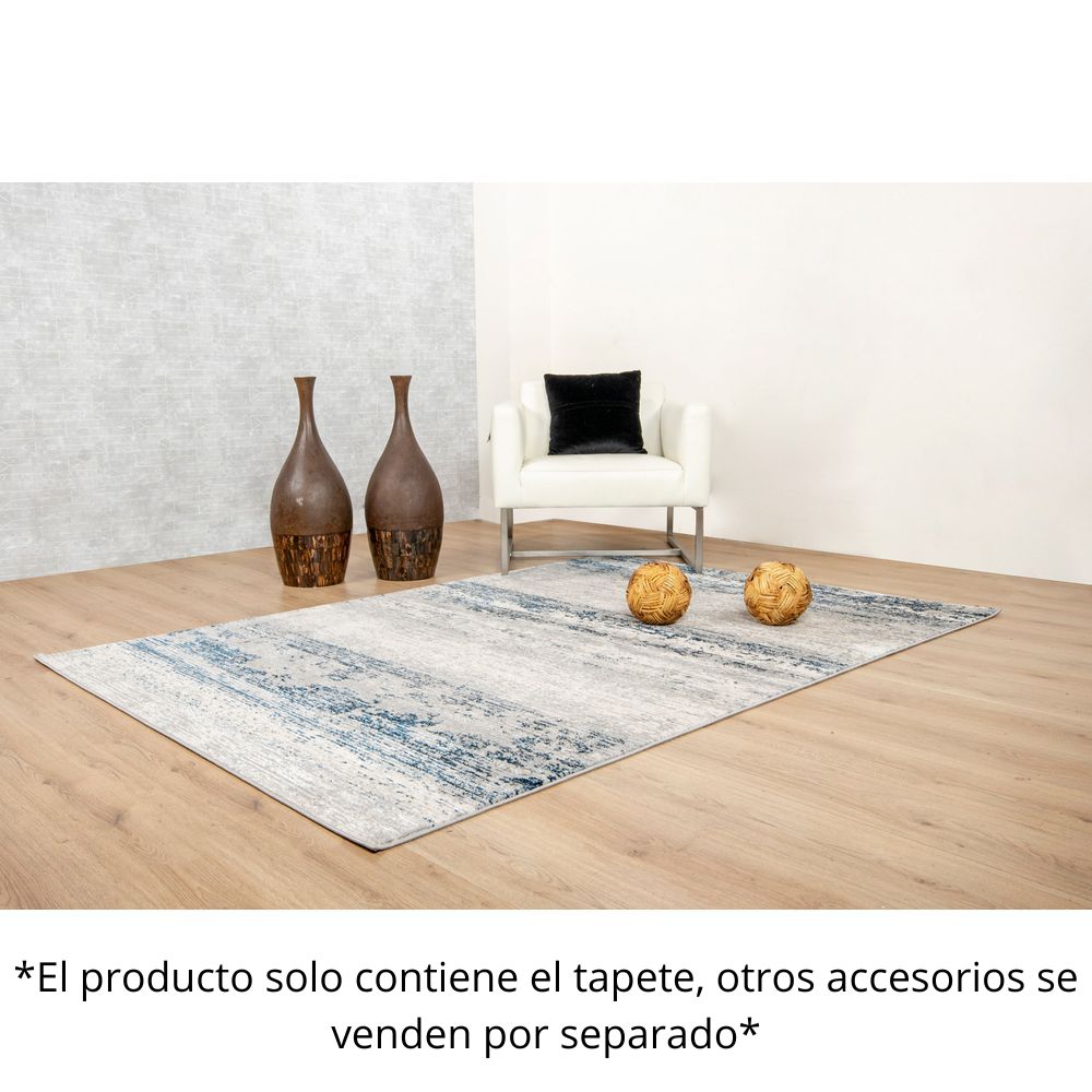 Tapete decorativo Deniz U7018 rectangular de poliéster en gris, crema y azul