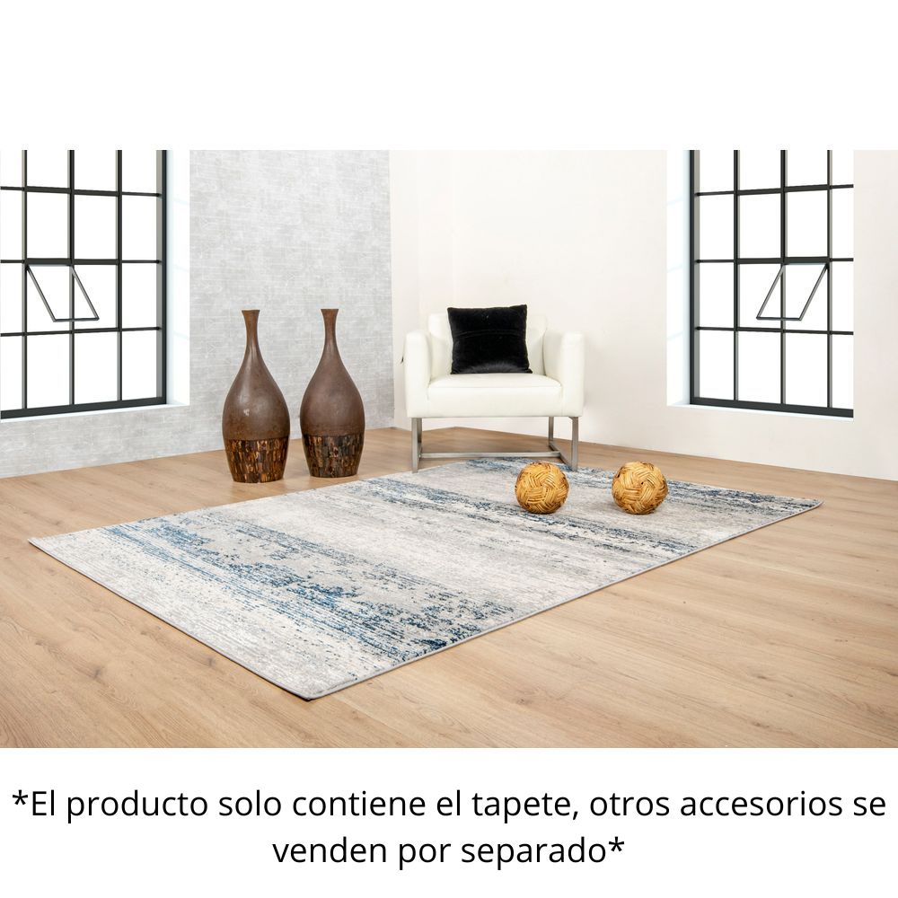 Tapete decorativo Deniz U7018 rectangular de poliéster en gris, crema y azul