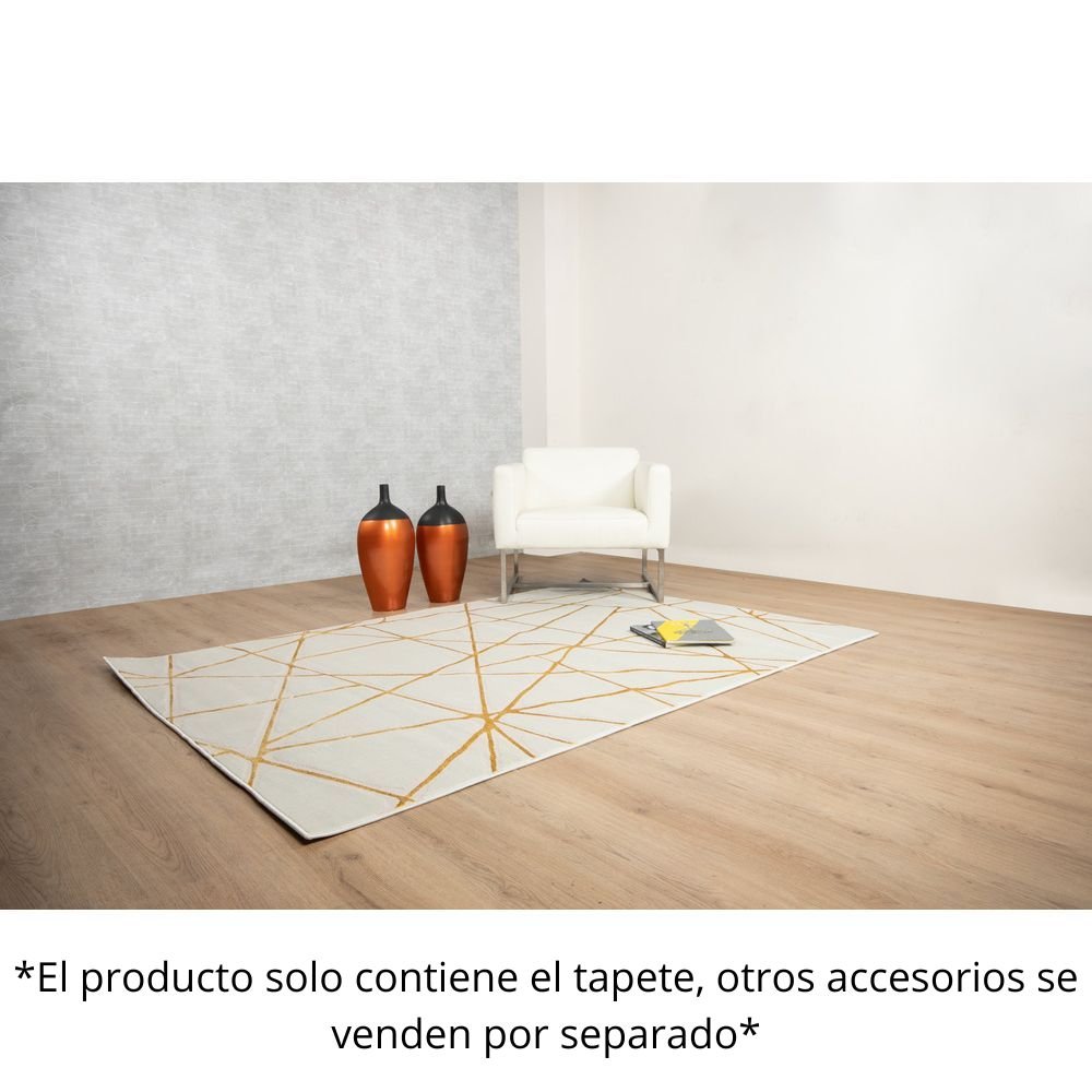 Tapete decorativo colección Elif rectangular en polipropileno y poliéster oro taupe de pelo corto