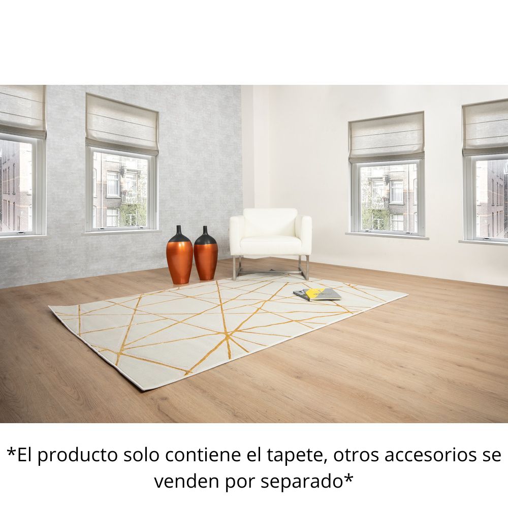 Tapete decorativo colección Elif rectangular en polipropileno y poliéster oro taupe de pelo corto