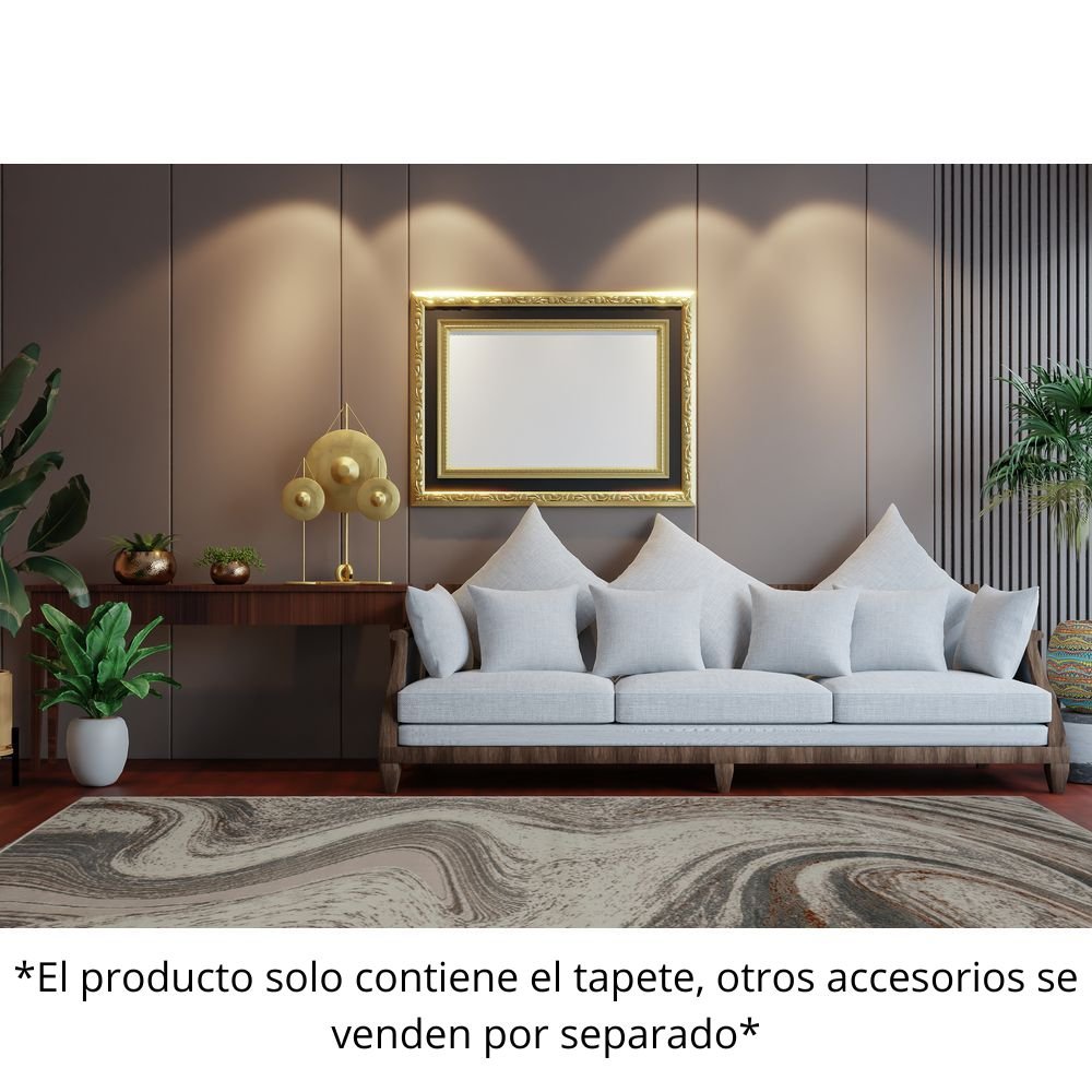 Tapete decorativo colección Elif U6030 rectangular de polipropileno y poliéster pelo corto en crema y taupe